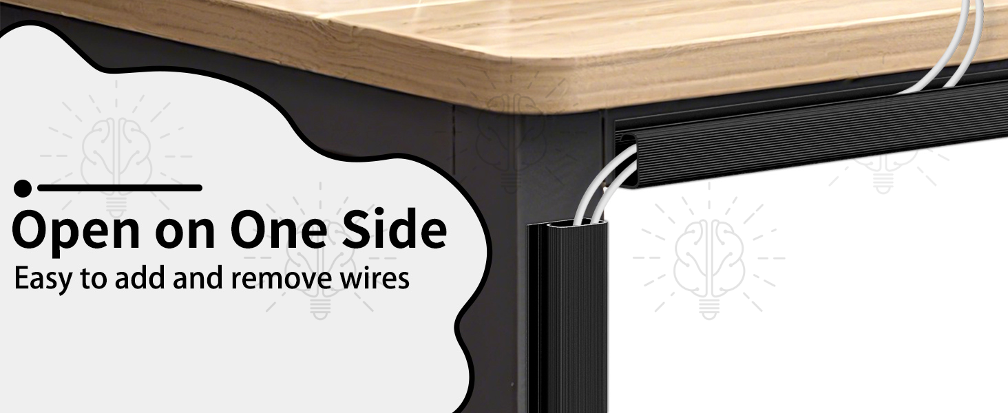 Sticky cable zipper organiser with an open side design, showing cables being easily inserted and removed without uninstalling the organiser.